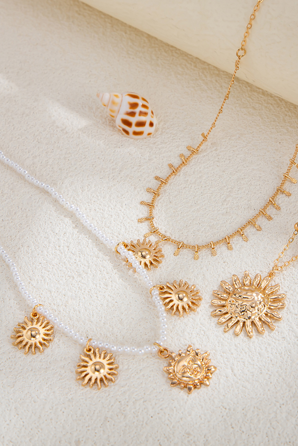 Gold Plated Alloy Pearl 3pcs Sun Goddess Necklace Set
