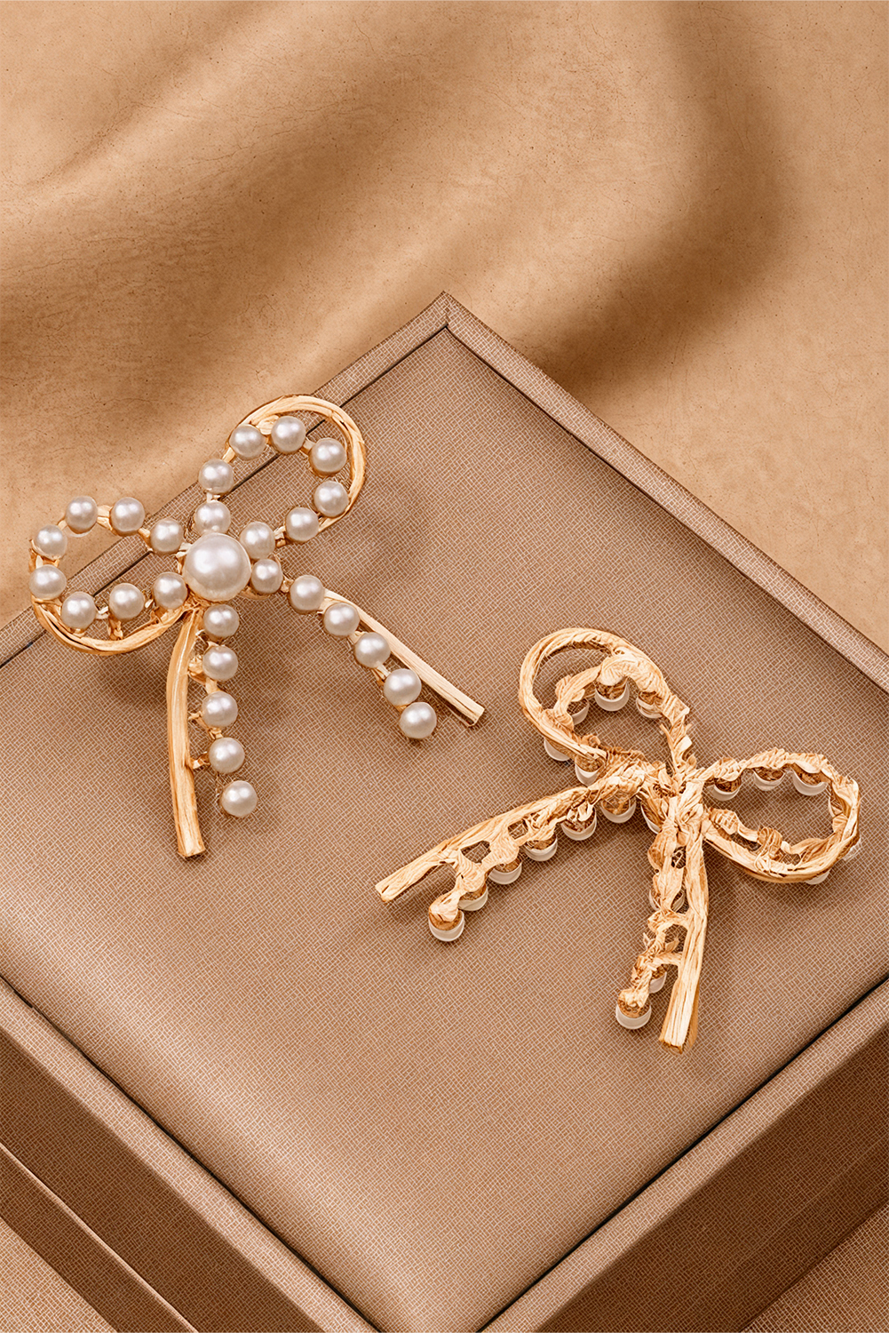 Gold Pearl Embellished Alloy Bow Knot Stud Earrings