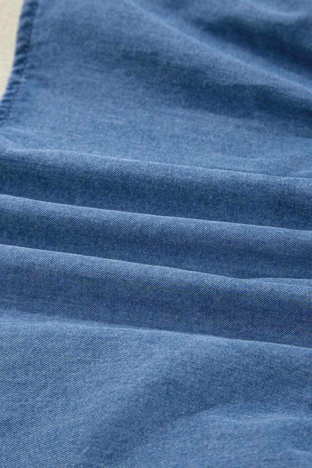 Dusk Blue Denim Lapel Neck Balloon Sleeve Tied Peplum Top