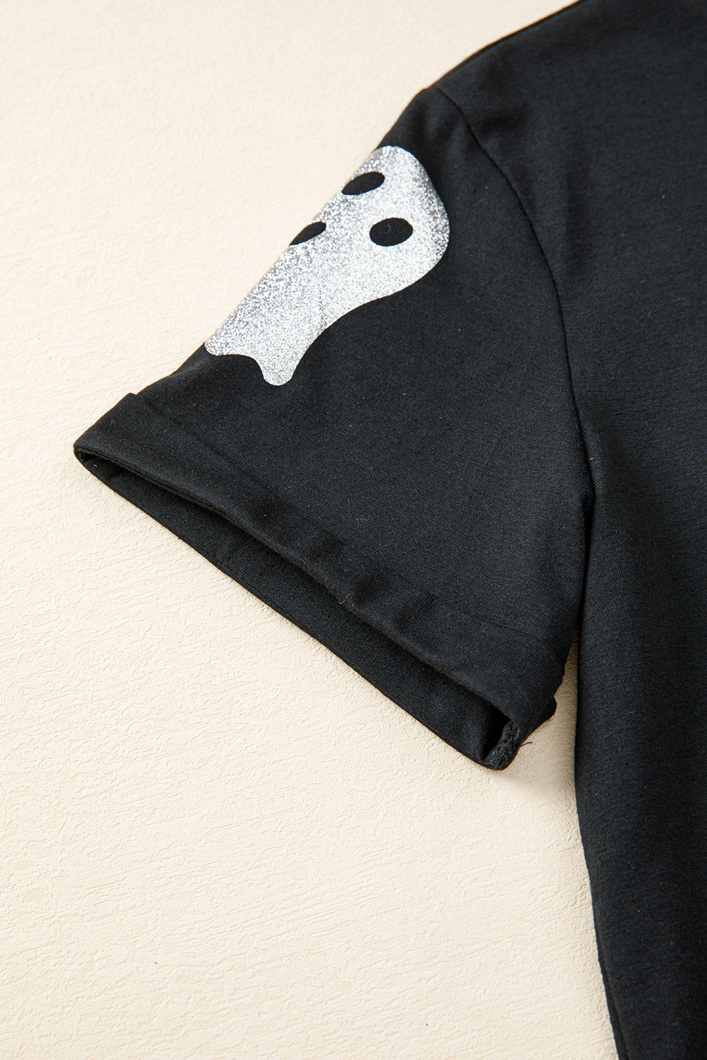 Wisteria Glitter Trim Chenille Ghost Patched Halloween Graphic Tee