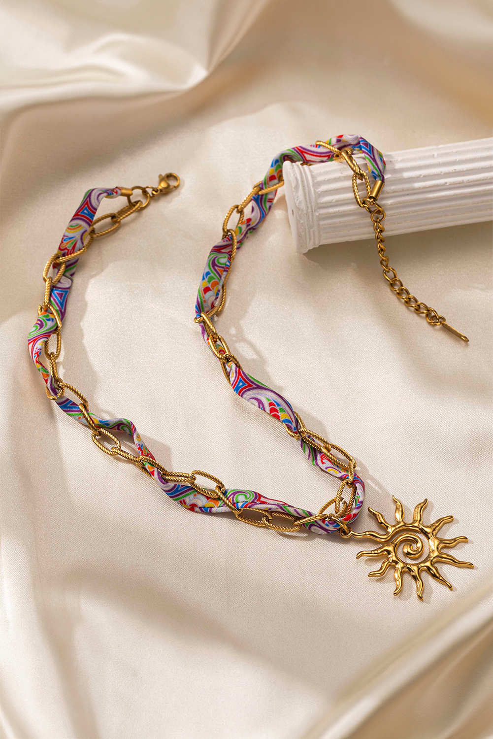 Gold Plated Chain Boho Scarf Twine Sun Goddess Necklace