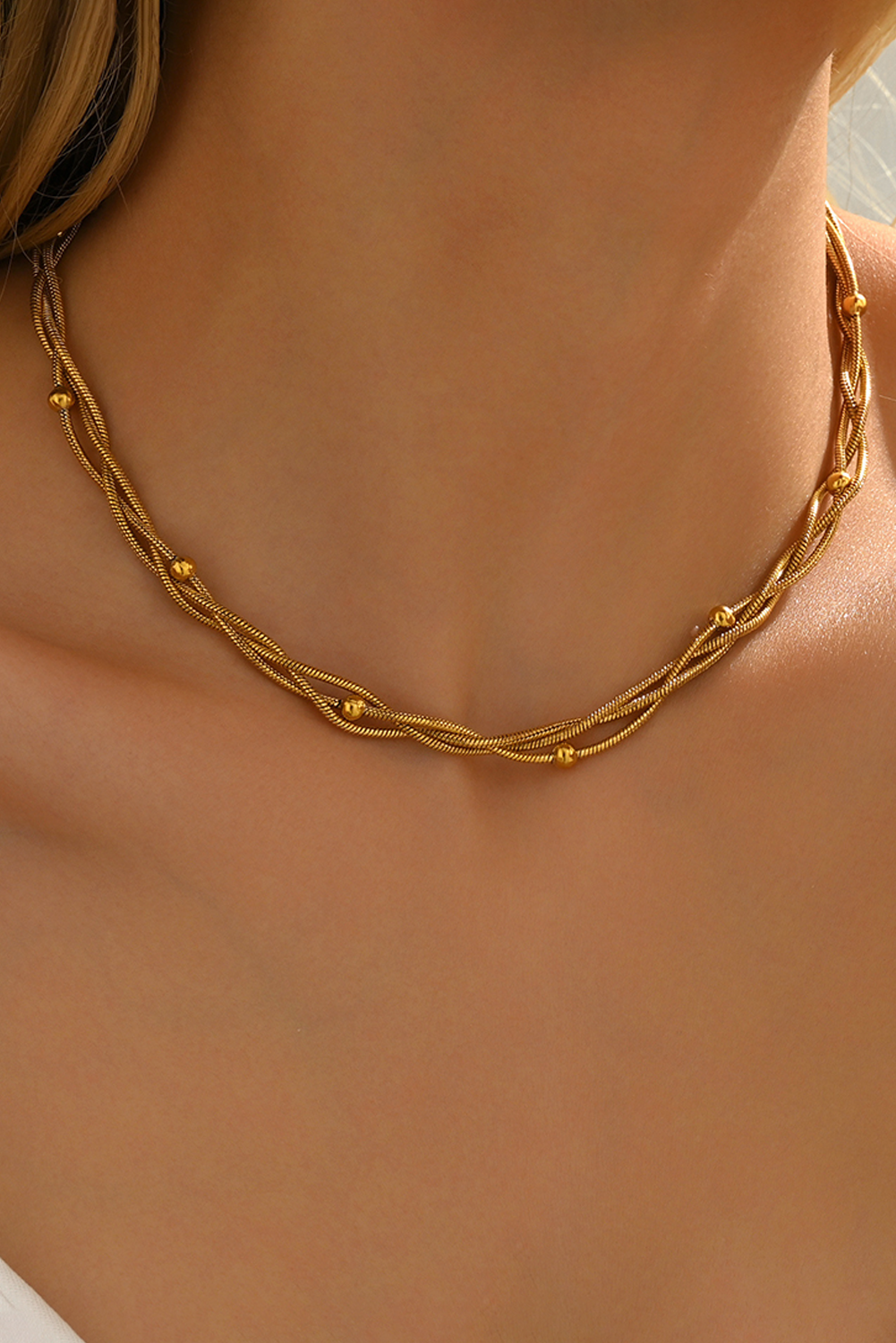 Gold Plated Beading Twist Link Swirl Chain Necklace