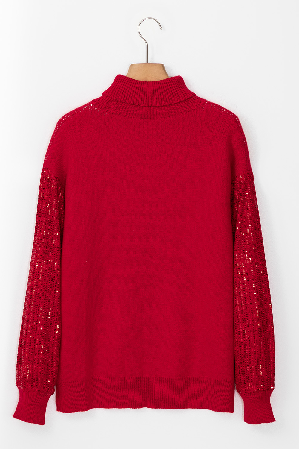 Fiery Red Merry Letter Embroidered High Neck Sweater