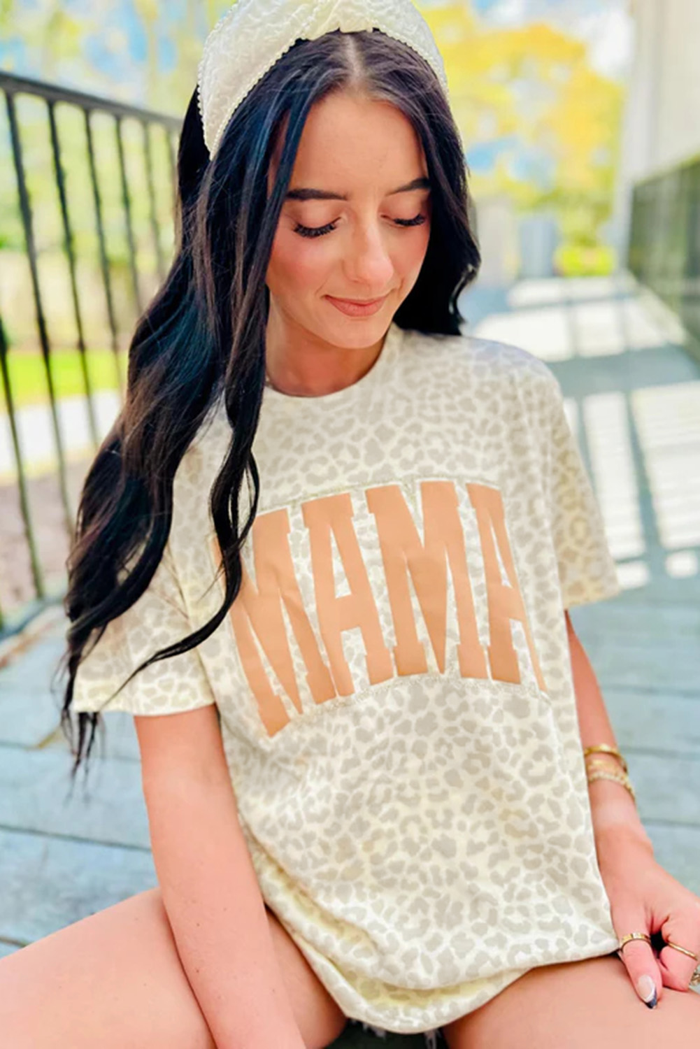 Yellow MAMA Letter Graphic Leopard Loose Tee