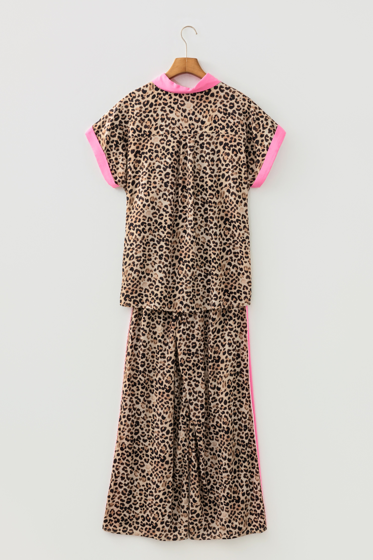 Brown Contrast Trim Leopard Top and Pant Set