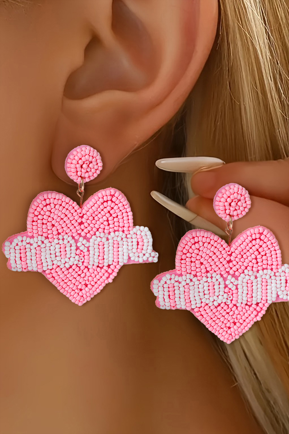 Bonbon Mama Heart Shape Beaded Stud Earrings