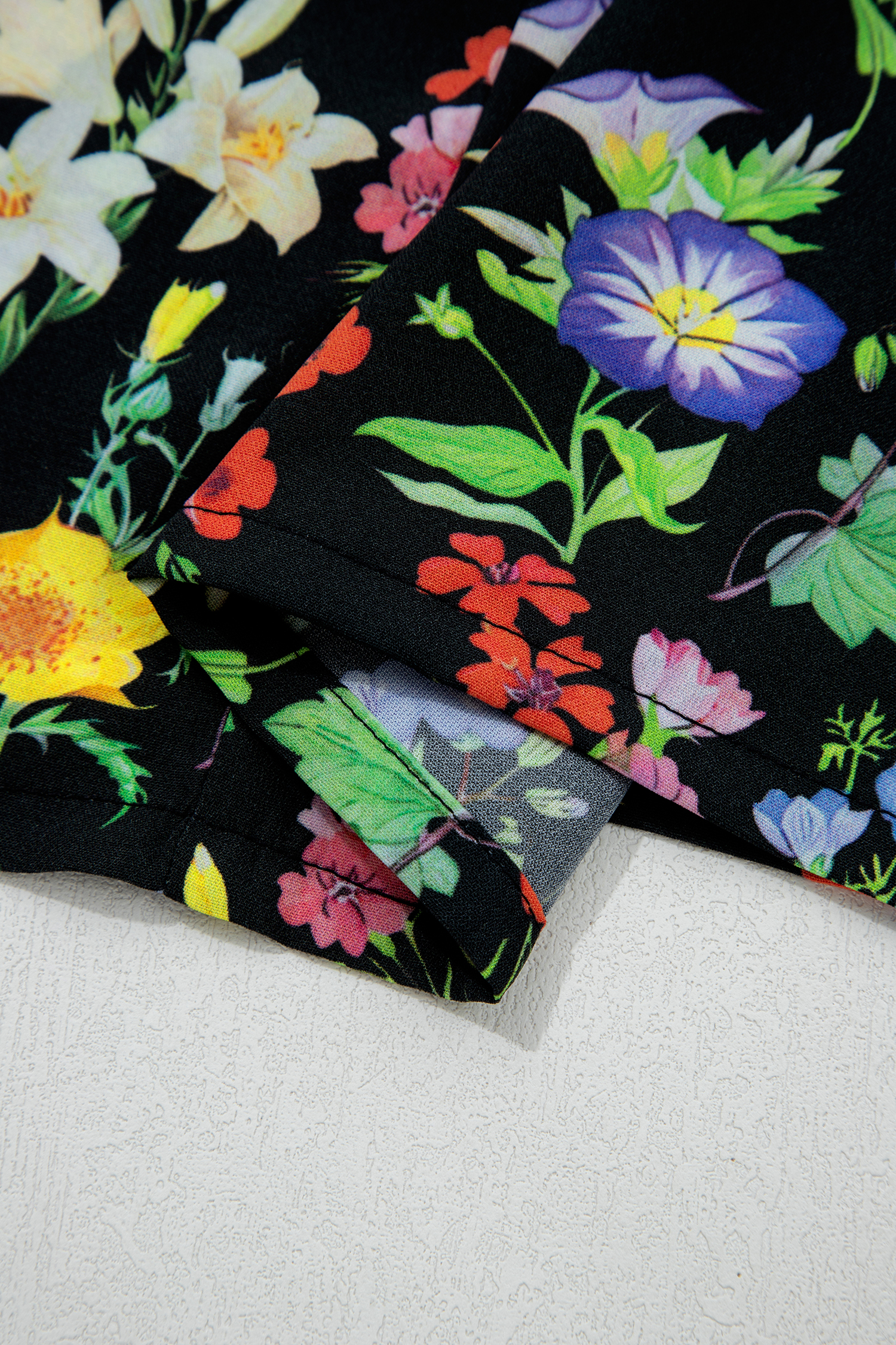 Black Tiered Flutter Sleeve V Neck Flower Blouse