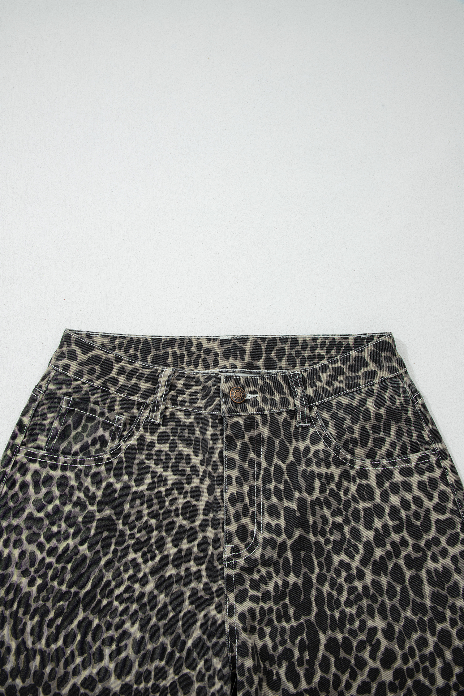 Black Leopard Print High Waist Barrel Jeans