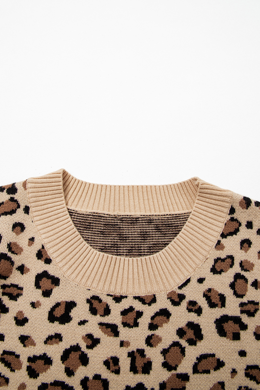 Khaki Leopard Print Dolman Sleeve Sweater