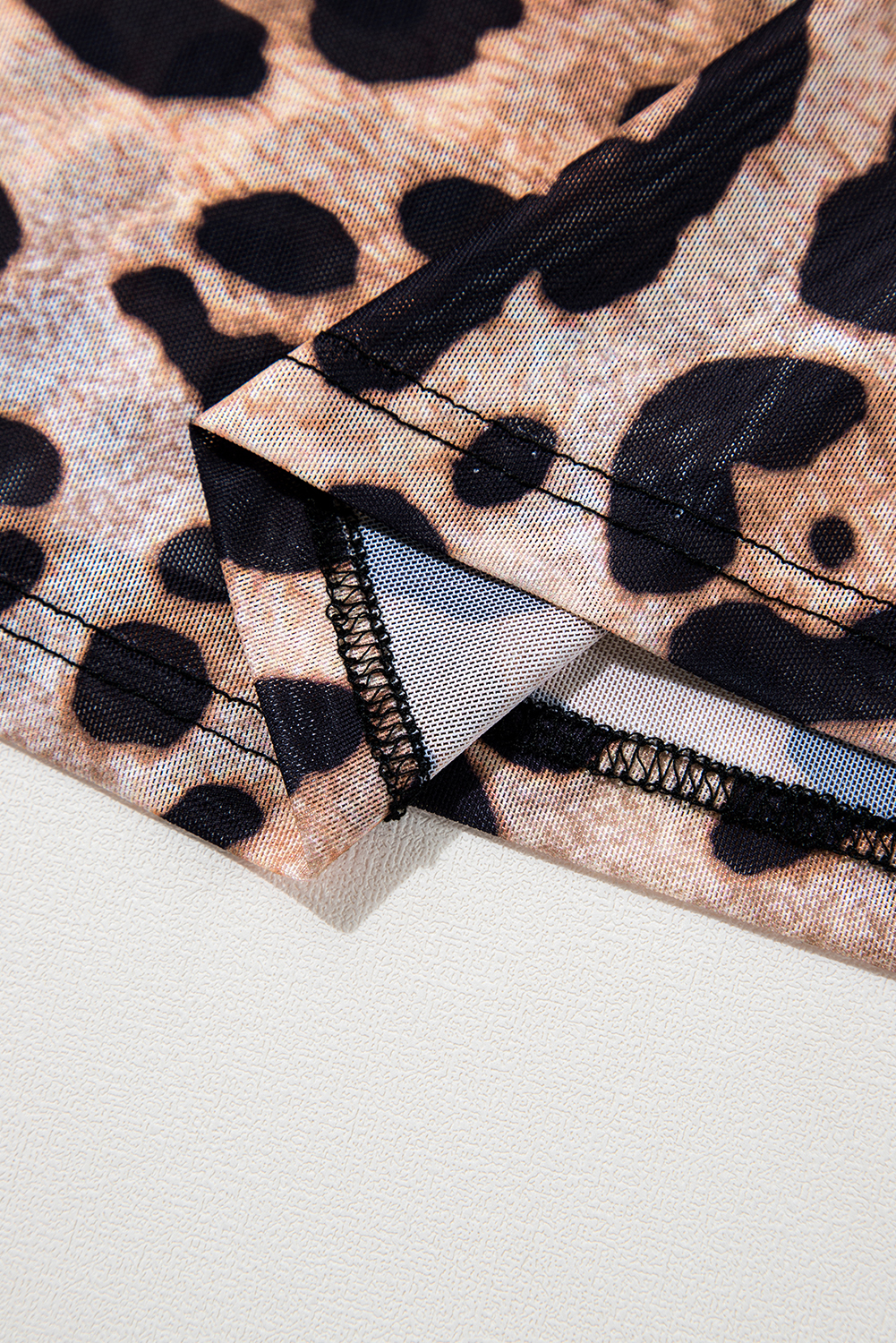 Brown Leopard Round Neck Long Sleeve Slim Top