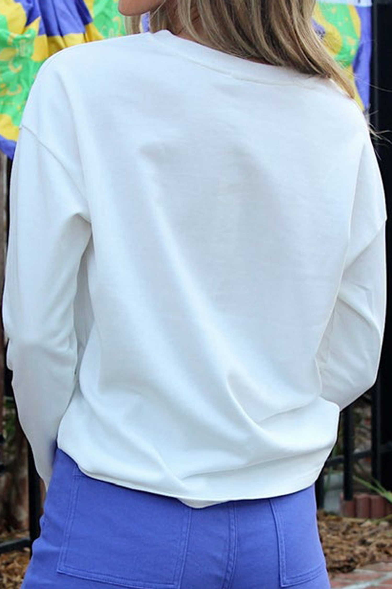 White LUCKY Clover Embroidered Long Sleeve Top