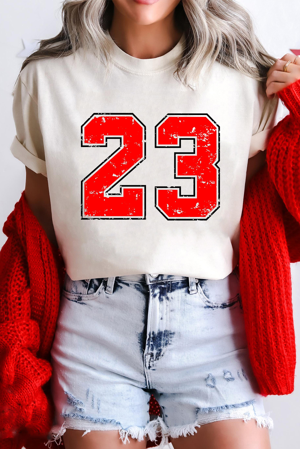 White Number 23 Cracking Print Casual T Shirt