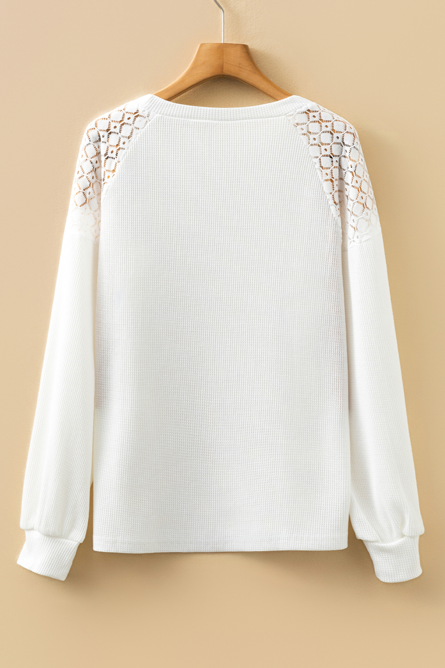 White Lace Long Sleeve Textured Pullover