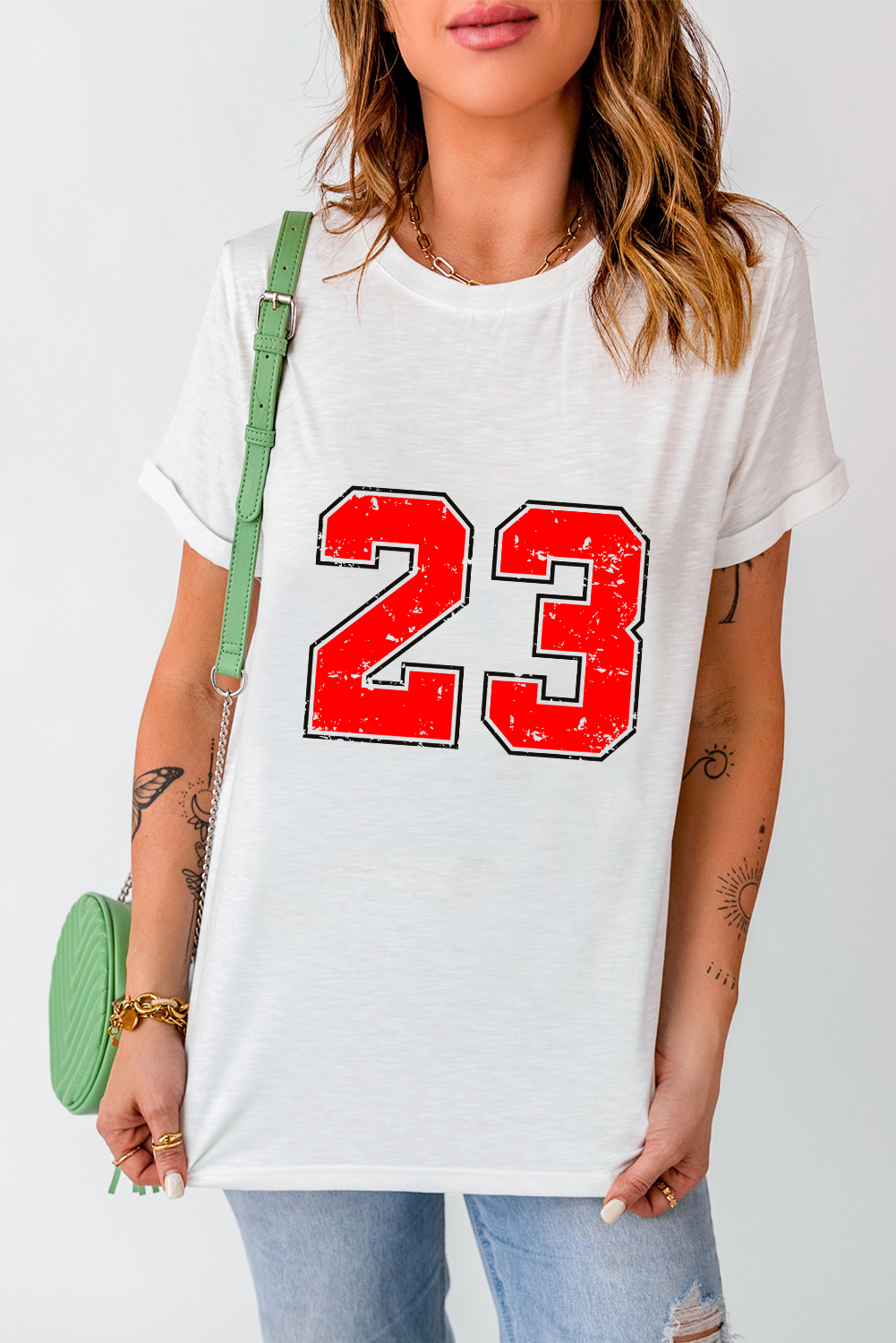 White Number 23 Cracking Print Casual T Shirt