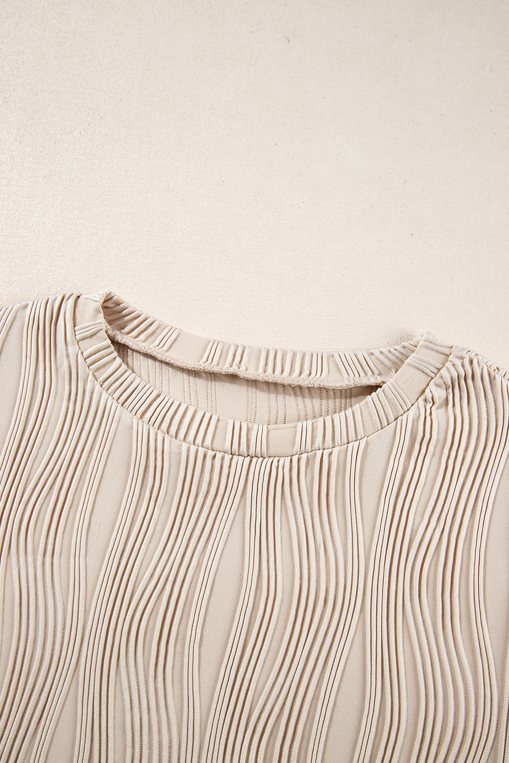 White Wavy Textured Mock Neck Cap Sleeve Top