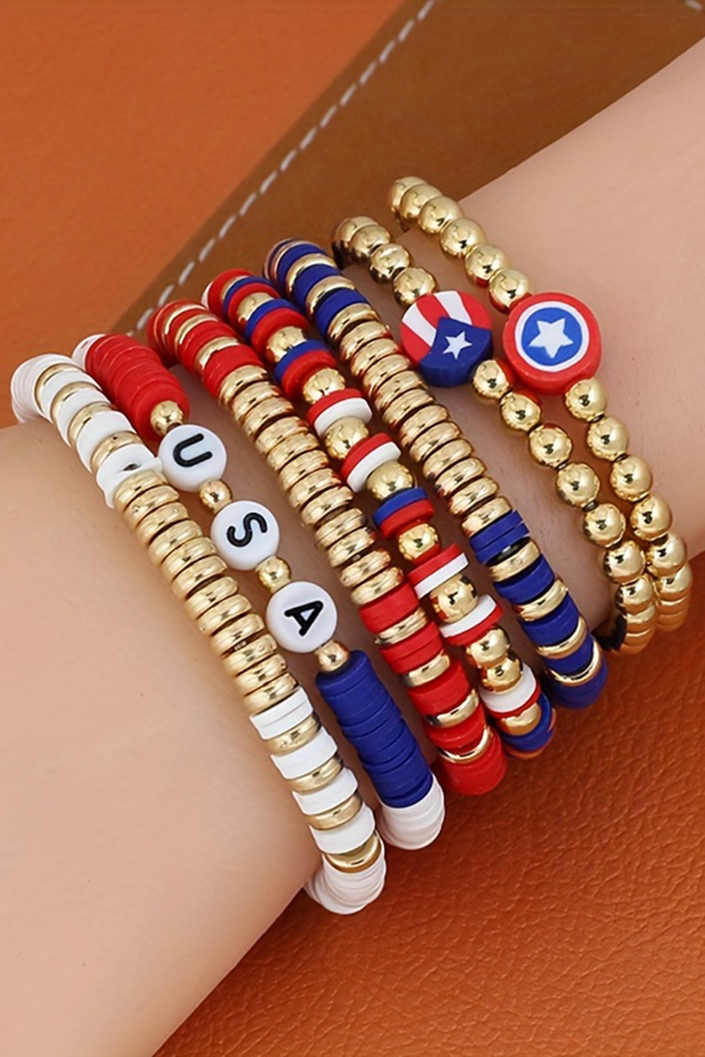 Gold USA Multi Beading Layered Bracelet