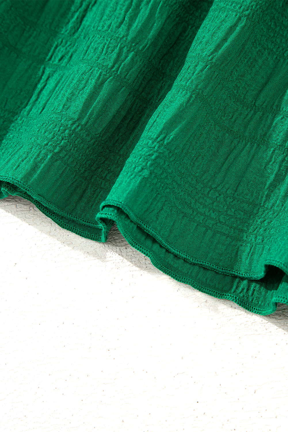 Dark Green Textured Ruffled Sleeve Round Neck Top