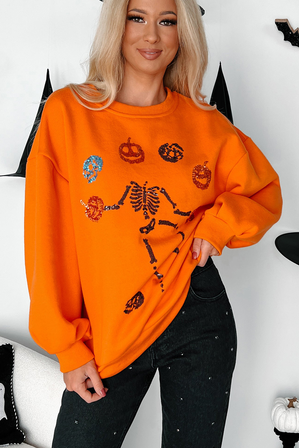 Carrot Dancing Critters Sequin Halloween Crewneck Sweatshirt