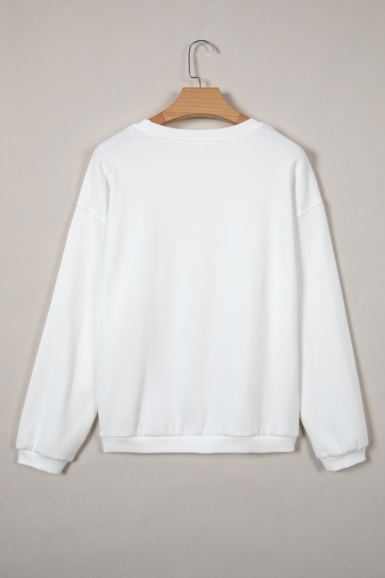 White 3d Ribbed XOXO Heart Embroidered Drop Shoulder Sweatshirt