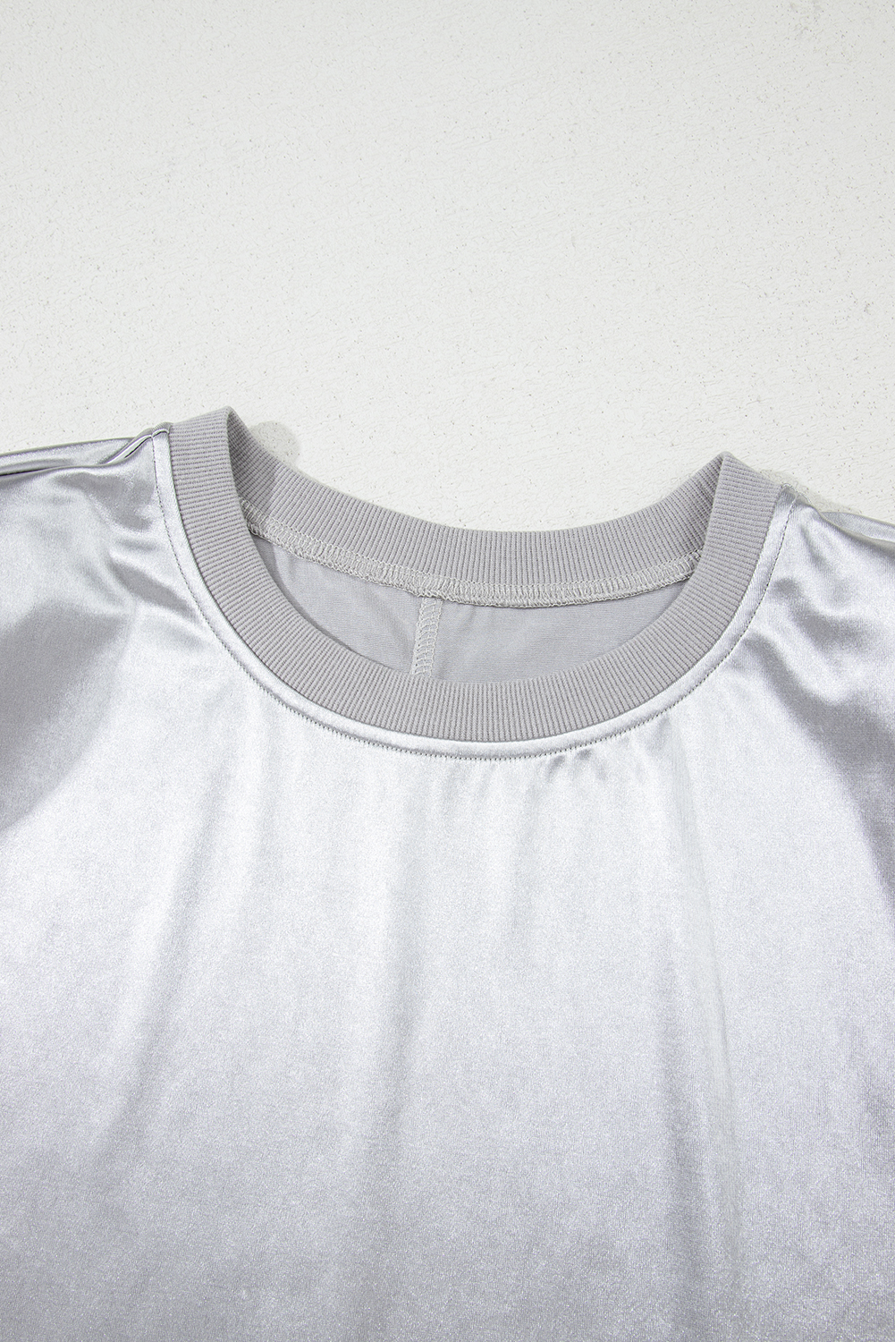 Silvery Metallic Luster Crew Neck Shift Tank Top