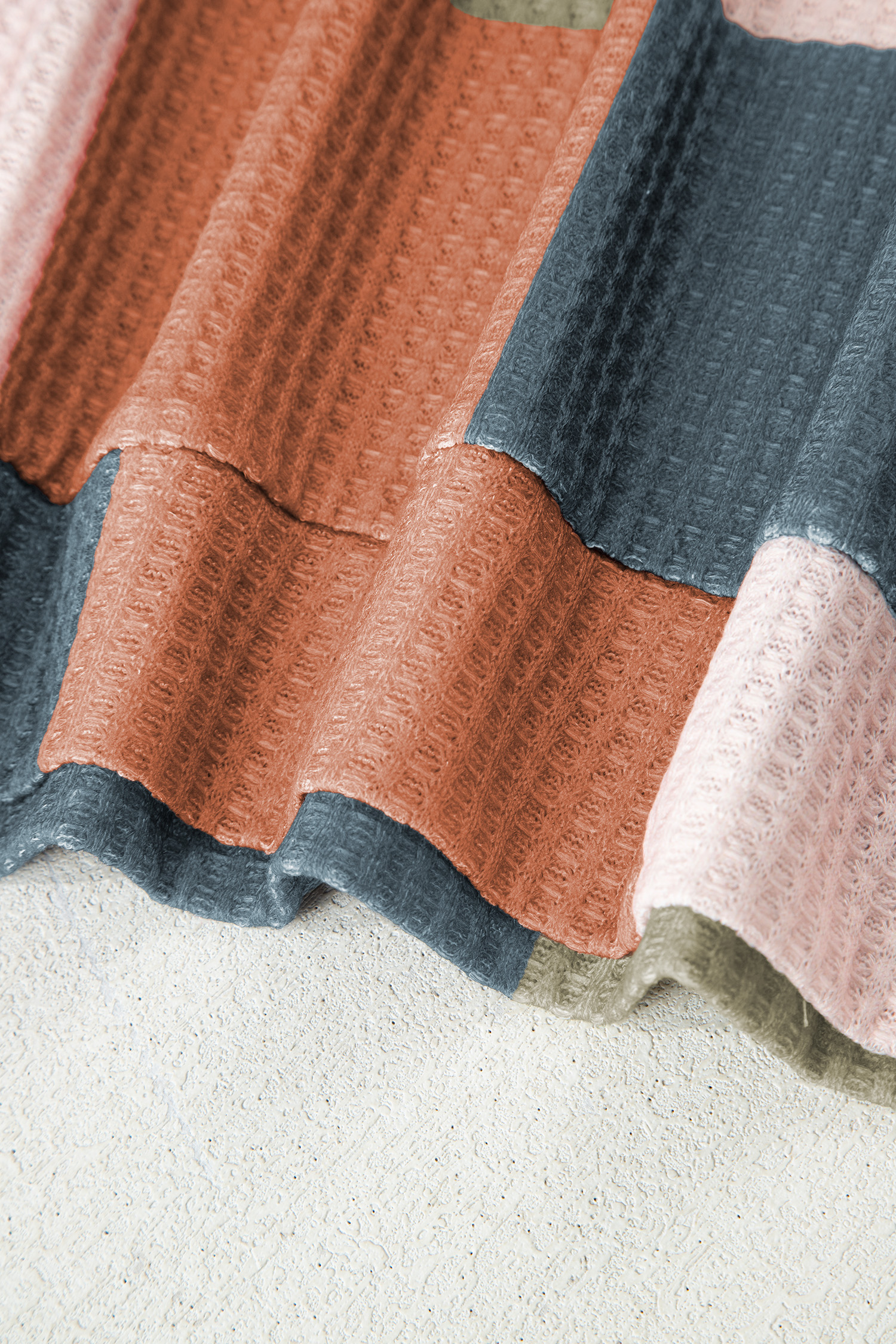 Green Checkered Print Textured Knit Long Sleeve Loose Top