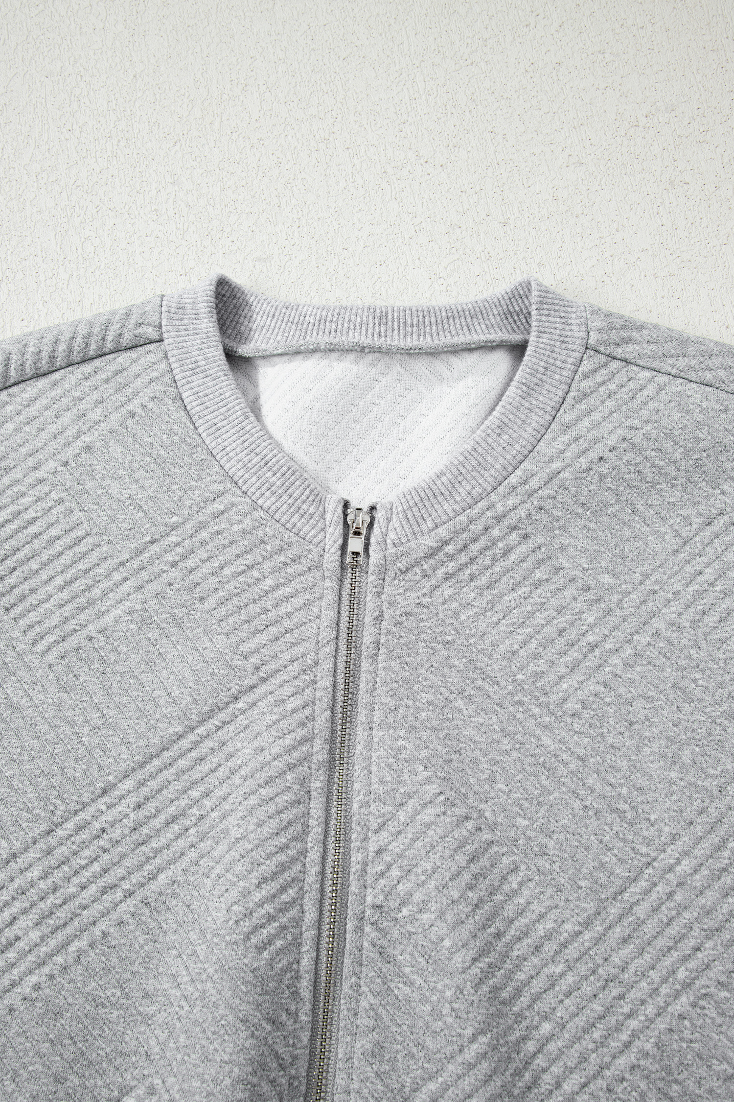 Medium Grey Trendy Textured Half Zip Loose Sweatshirt