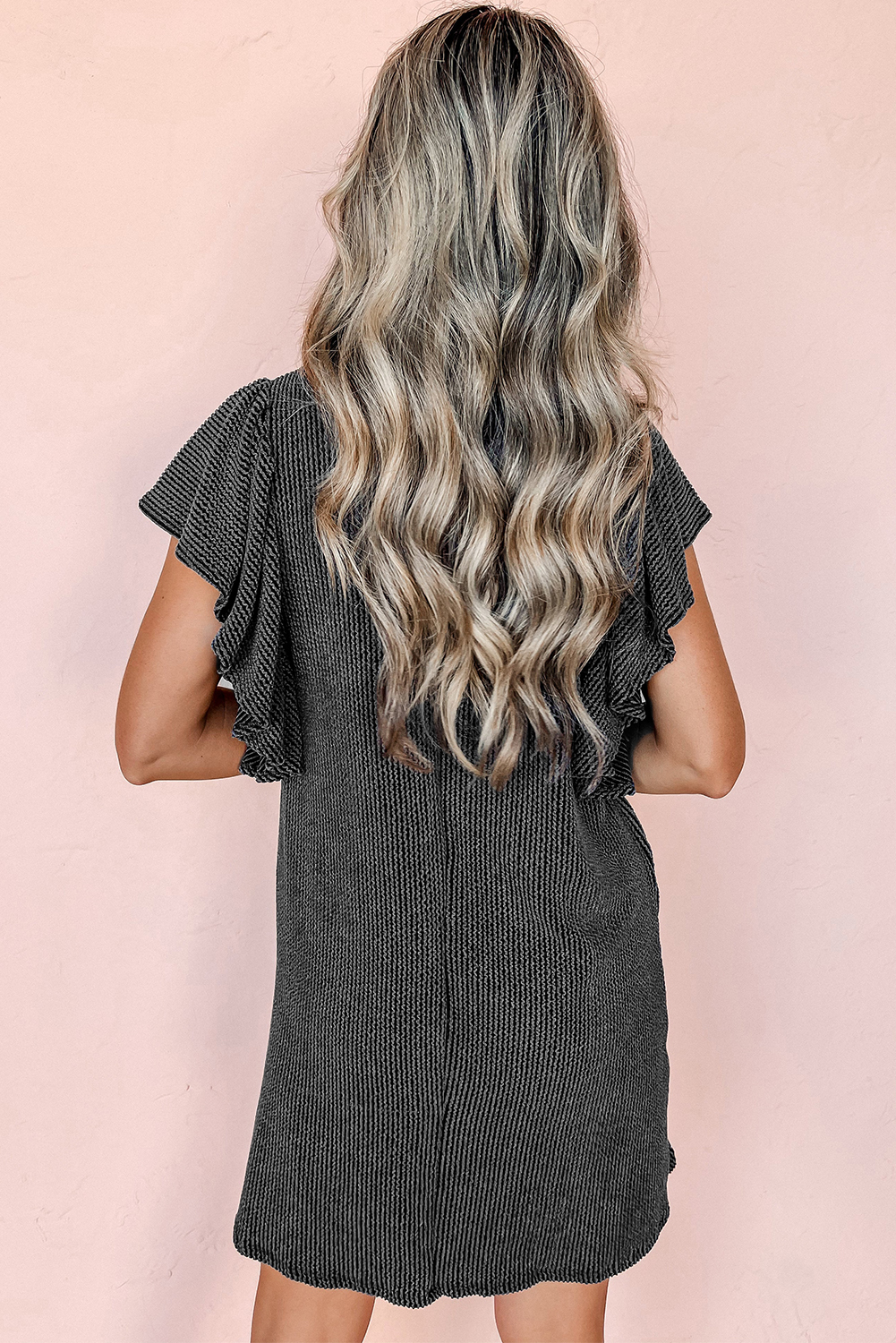 Bright Pink Striped Ribbed Knit T-shirt Shift Dress