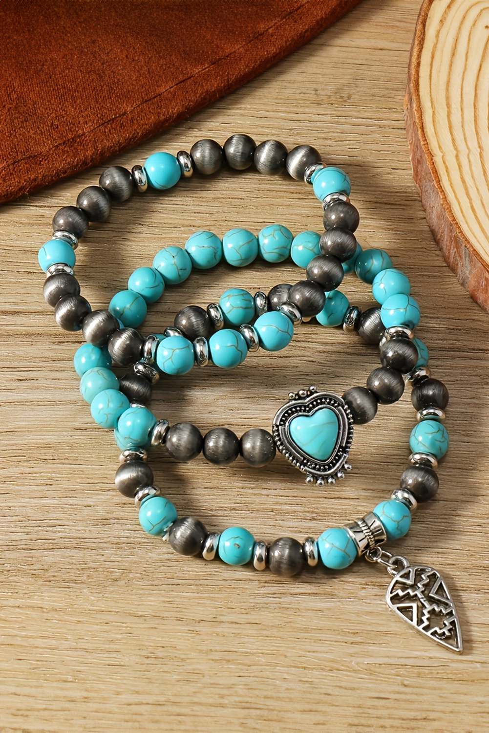 Turquoise 3pcs Turquoise Matching Stone Stretch Bracelet Set