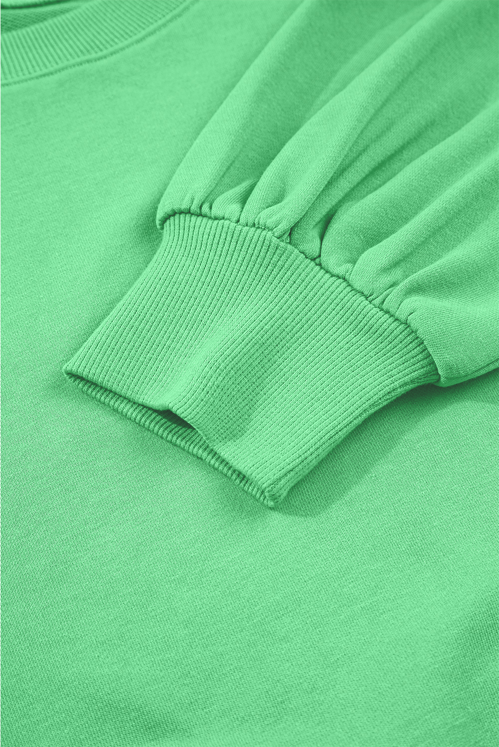 Bright Green Drop Shoulder Puff Sleeve Crop Pullover Drawstring Wide Leg Pants Set