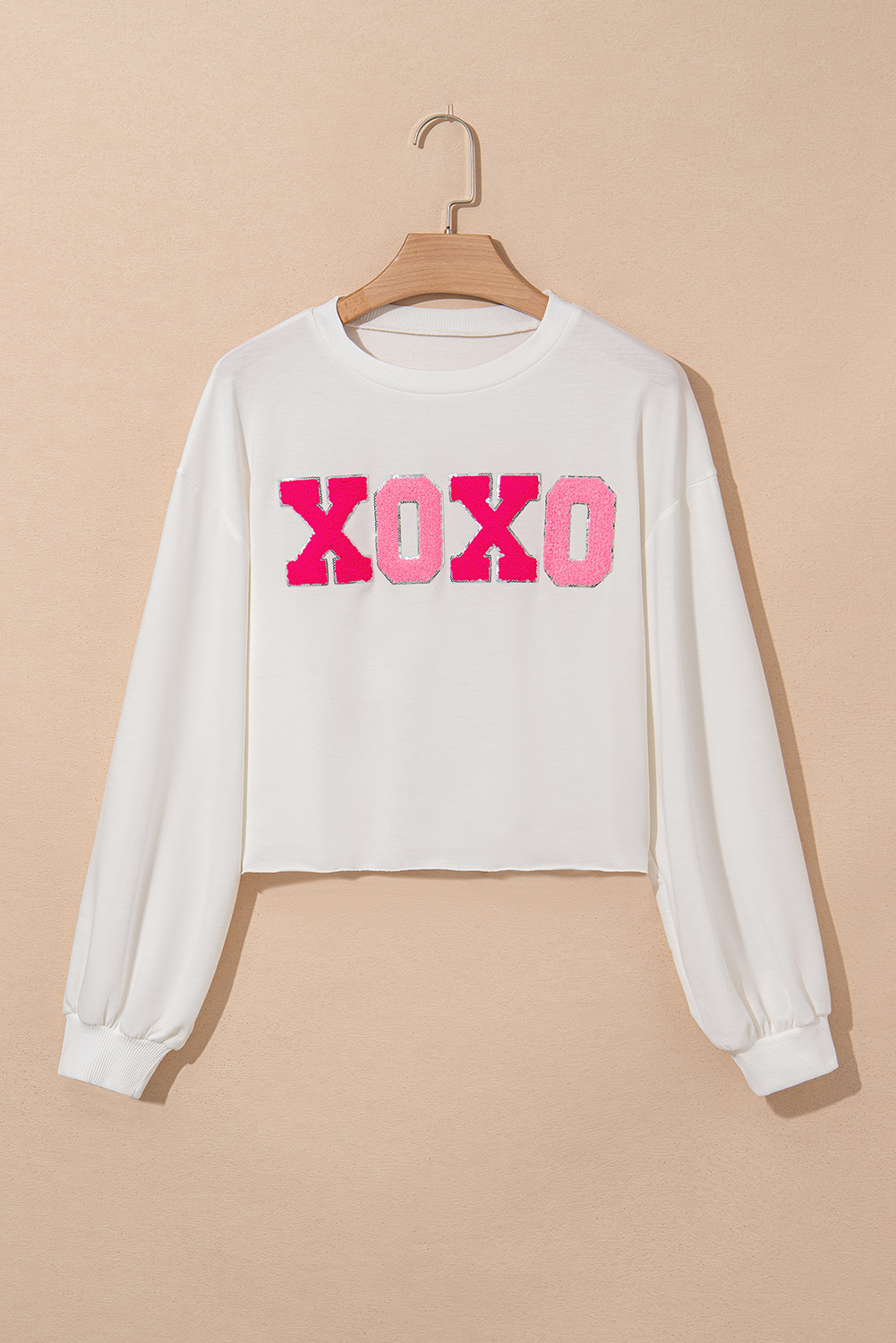 White XOXO Chenille Letter Graphic Valentine Pullover Sweatshirt