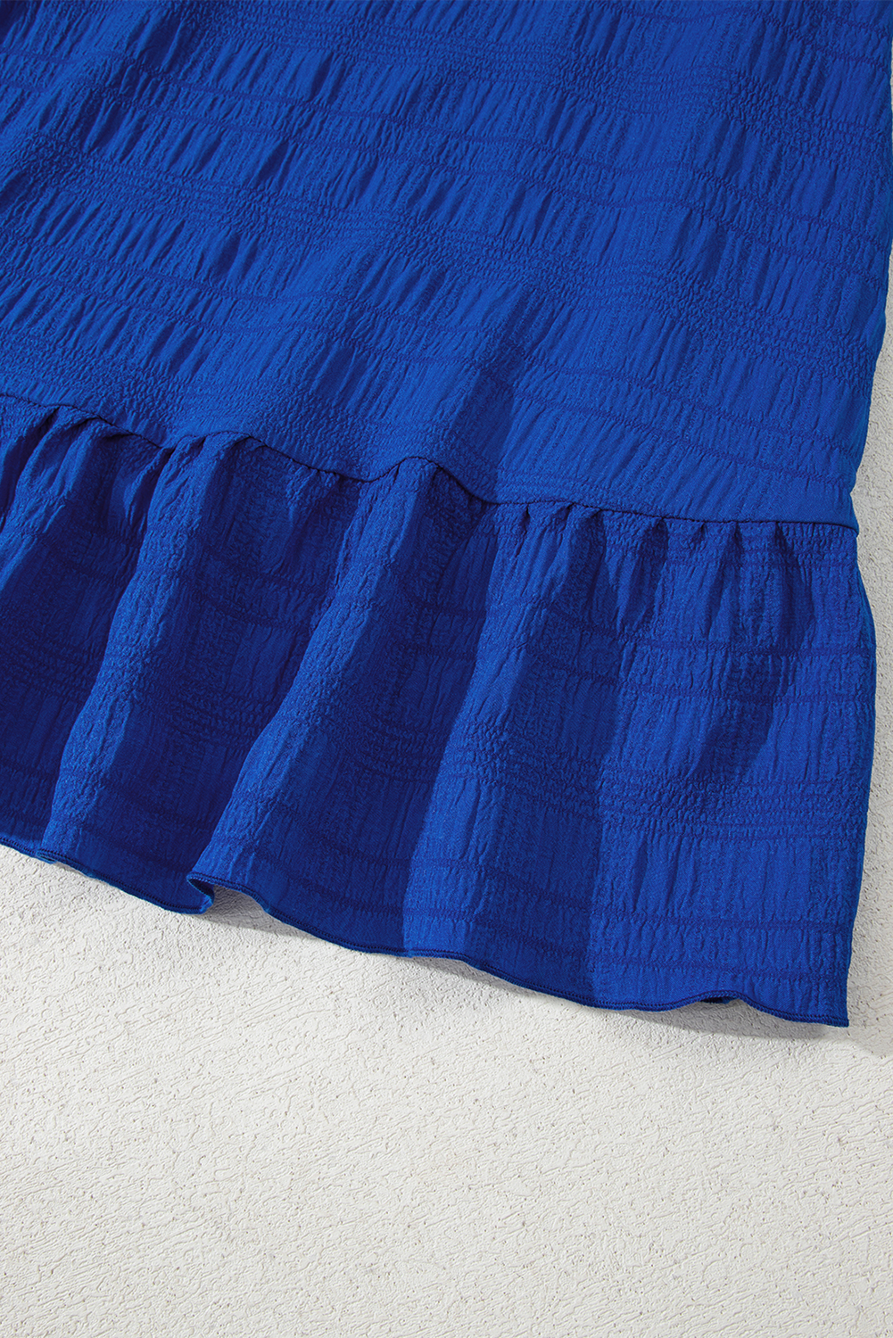 Dark Green Textured Ruffled Sleeve Round Neck Top