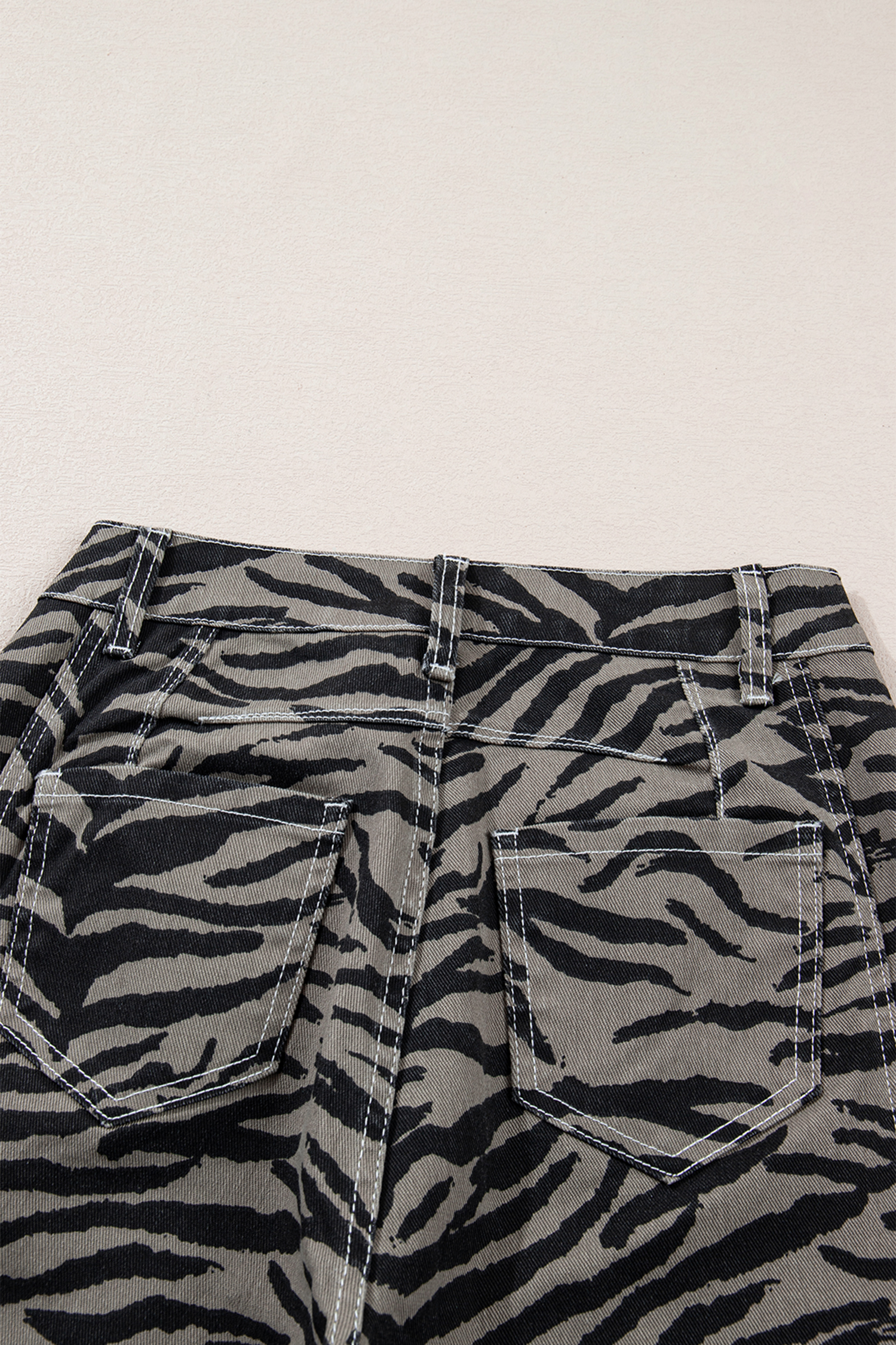 Gray Zebra Stripe Printed Wide Leg Jeans