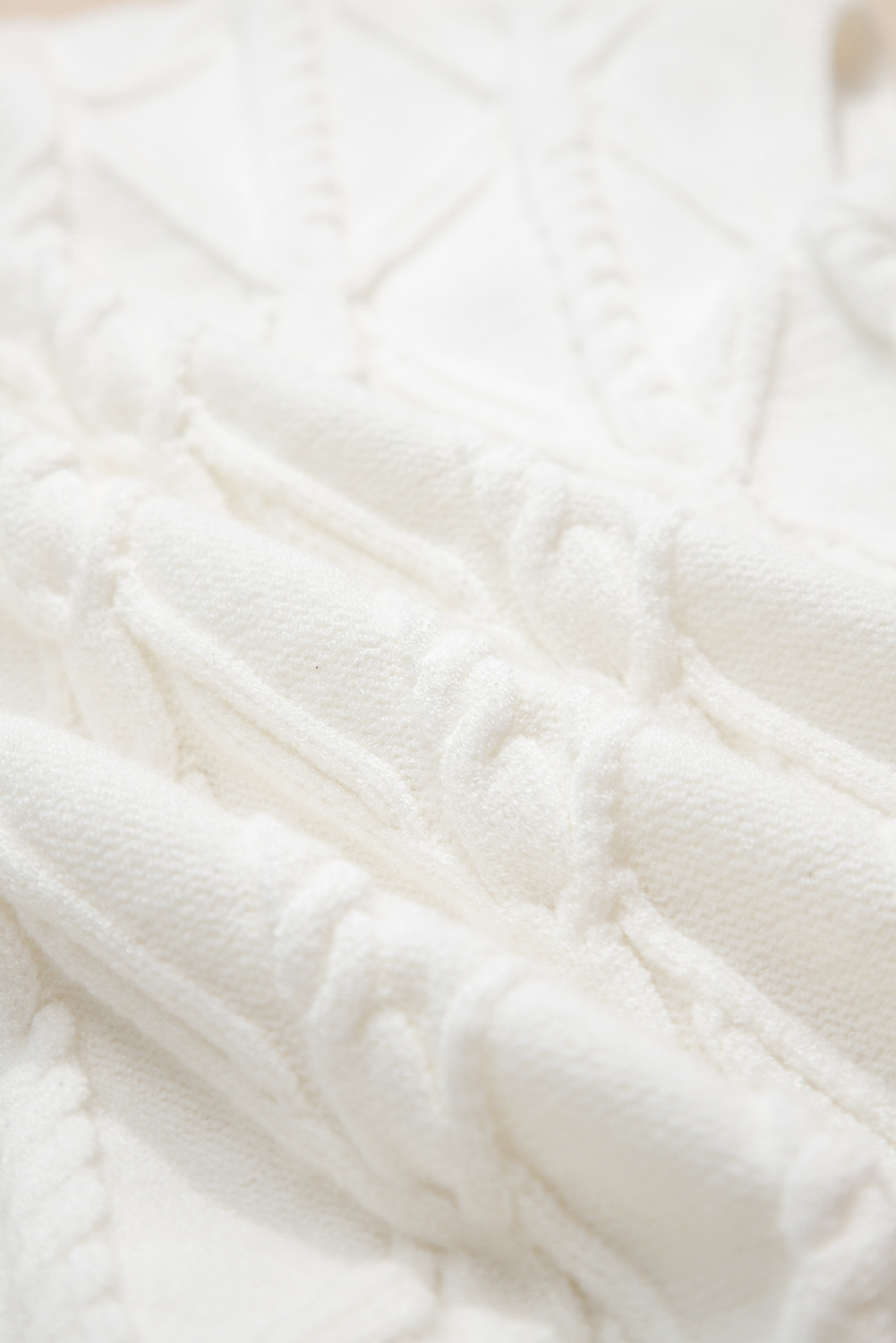 White Pearled High Neck Textured Knit Sweater Vest