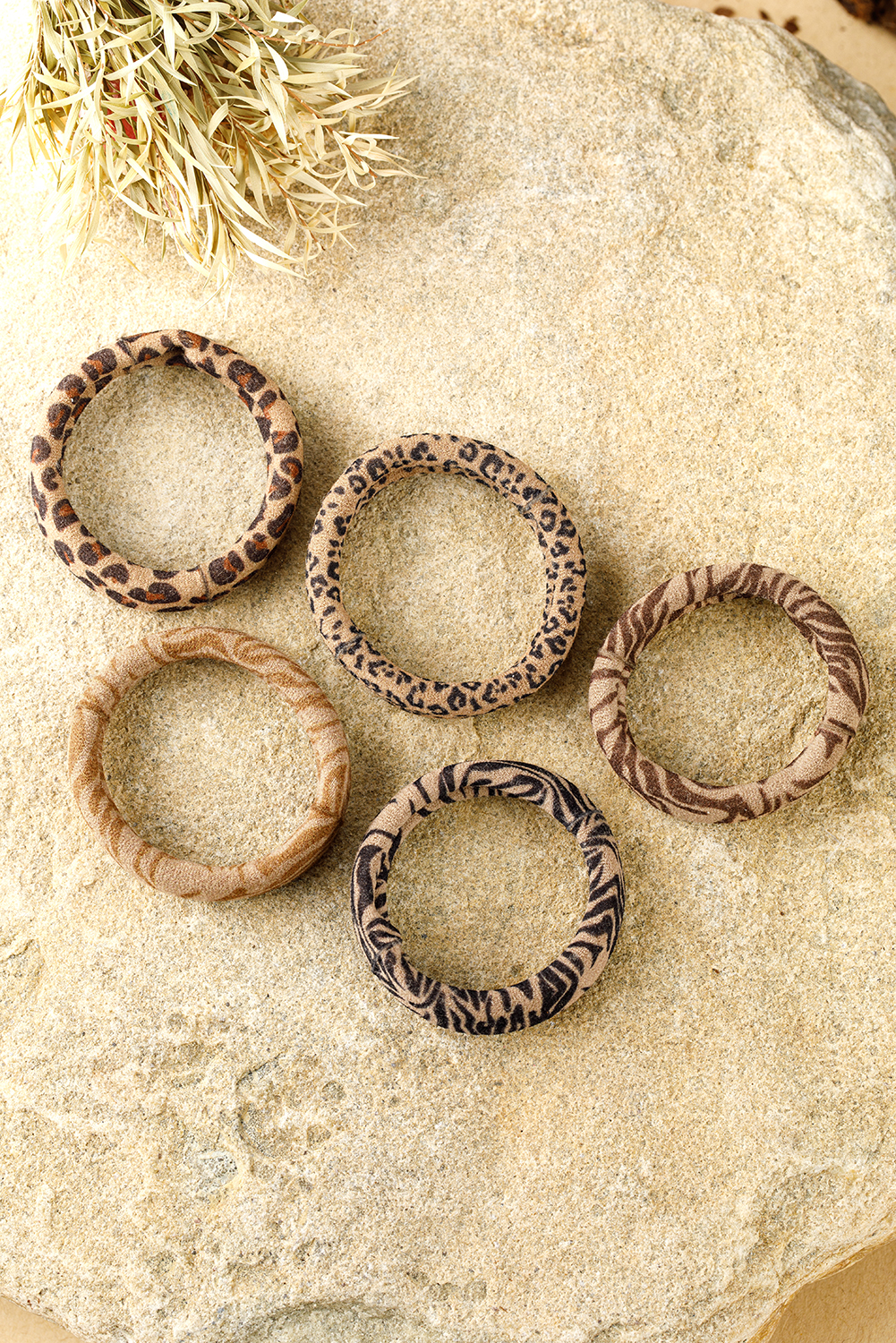 Light French Beige 5Pcs/Set Animal Pattern High Elastic Hair Tie