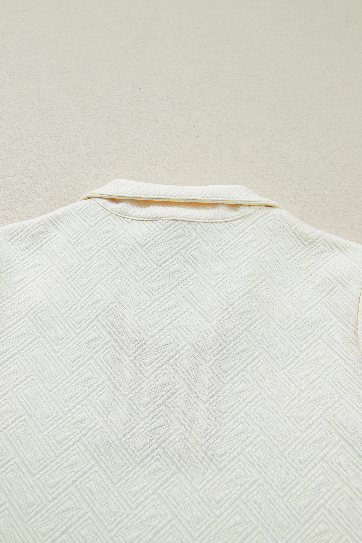 White Textured Knit Contrast Striped Accent Zipped Collar Pullover Top