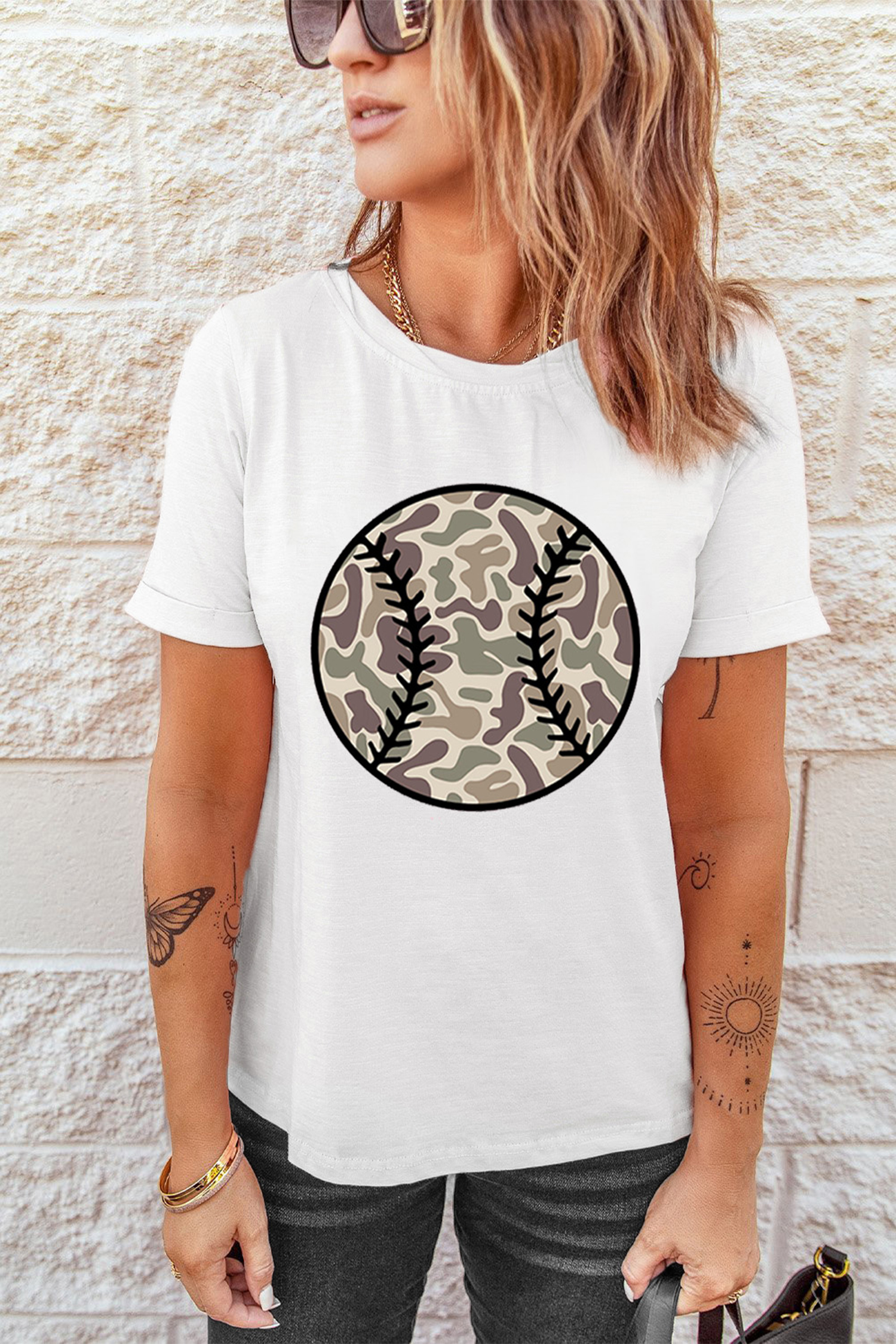 Pink Camouflage Baseball Dropped Shoulder Sweatshirt