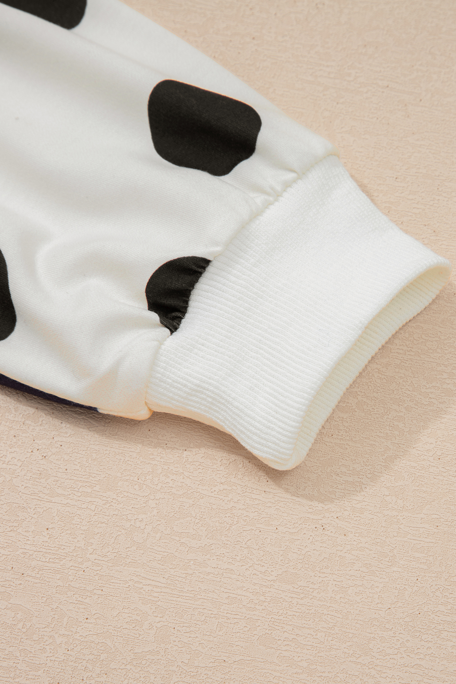 Beige Polka Dot Print Drop Shoulder Pullover Drawstring Jogger Pant Set