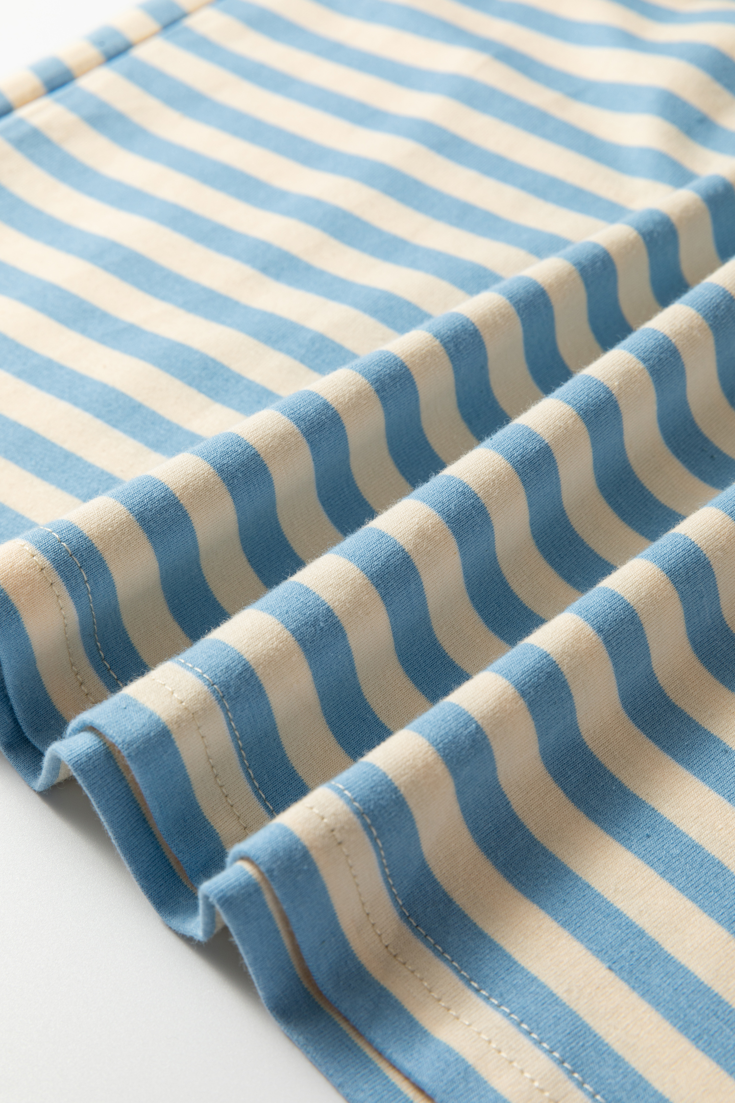 Sky Blue Stripe Contrast Crew Neck Drop Shoulder Loose Tee