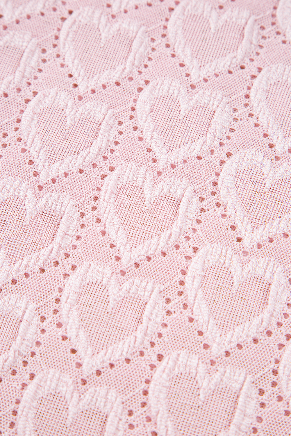 Gossamer Pink Heart Jacquard Flare Sleeve Mock Neck Fitted Top