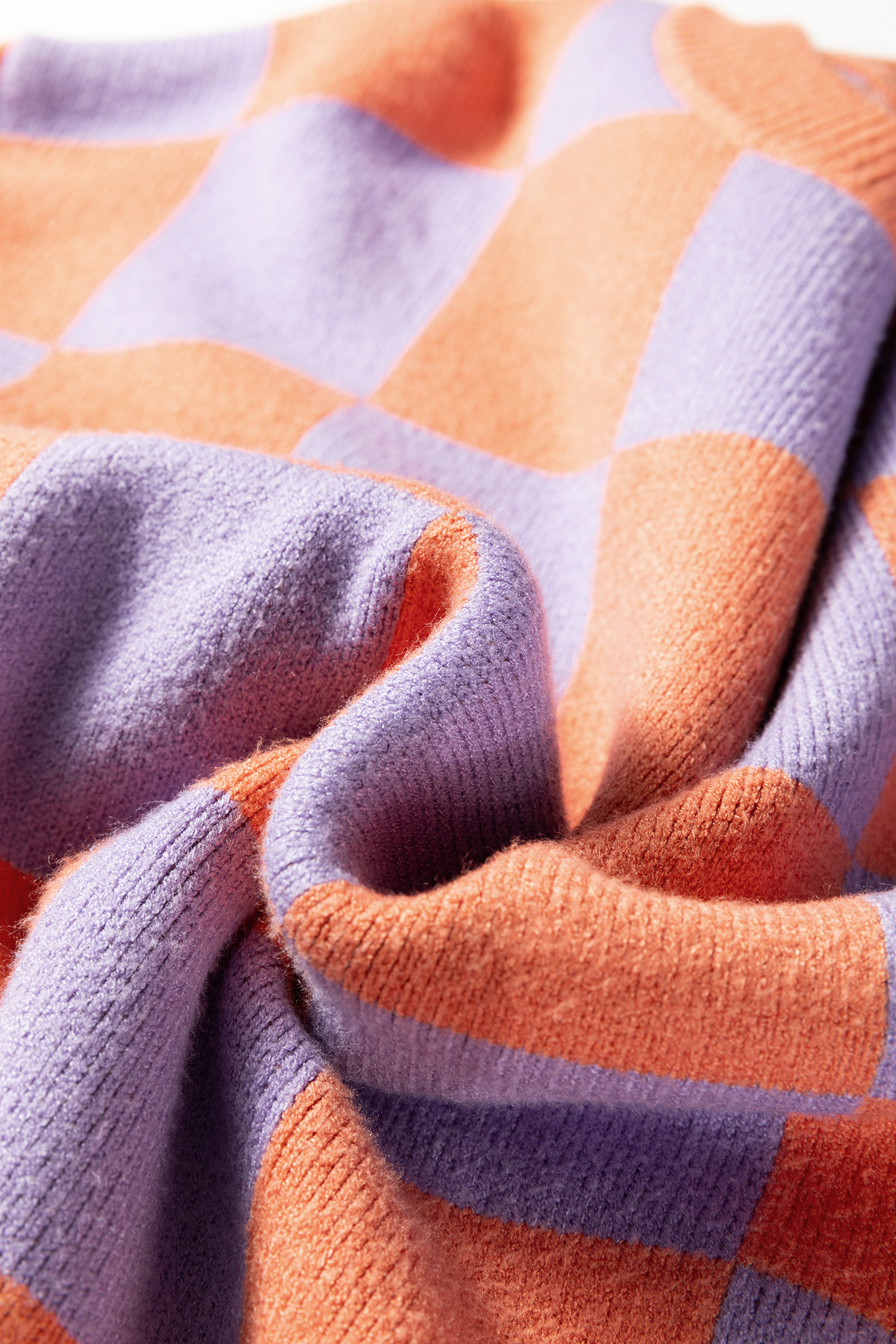 Parchment Checkered Pattern Ribbed Trim Knit Baggy Sweater