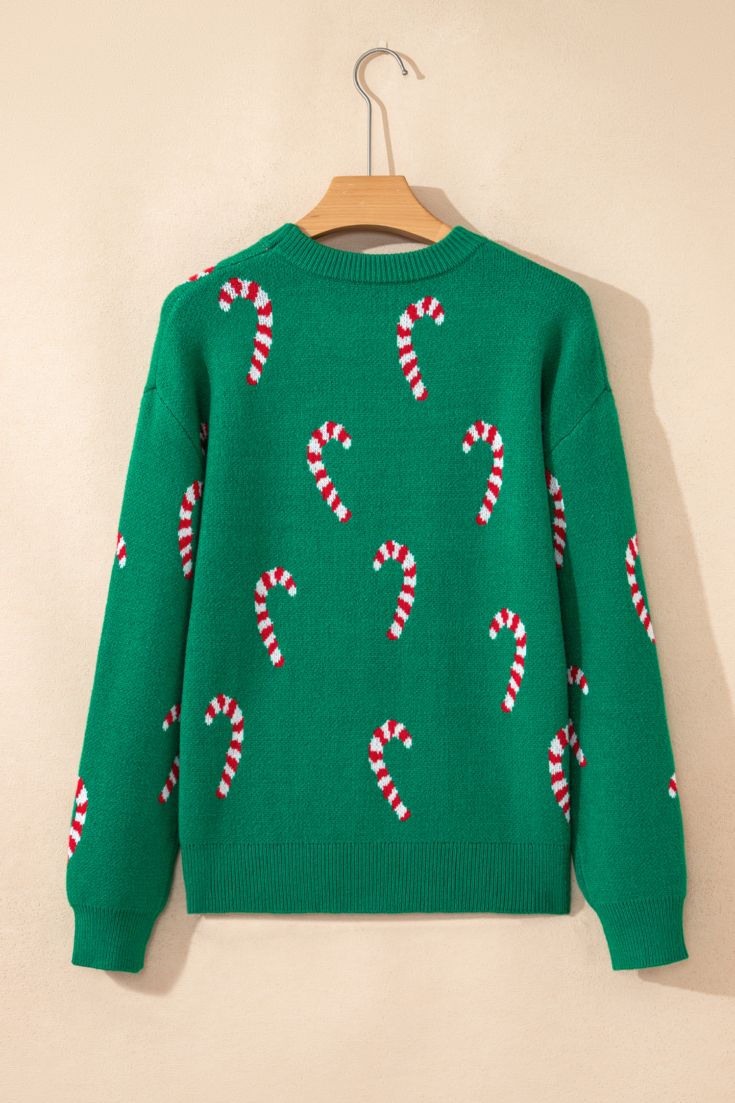 Dark Green Christmas Candy Cane Holiday Drop Shoulder Sweater