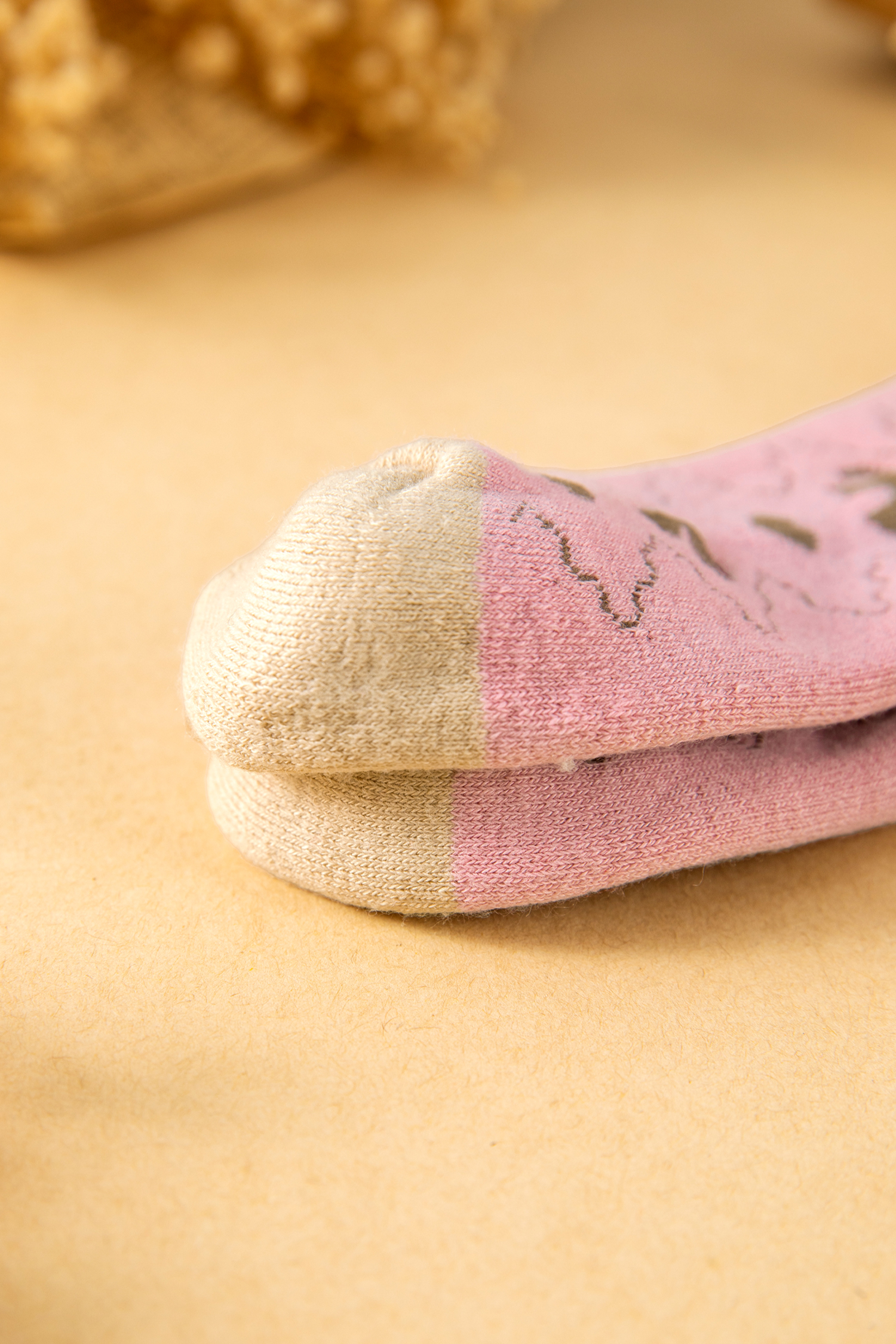 Pink Geometric Bow Heart Printed Ribbed Cuffs Winter Socks