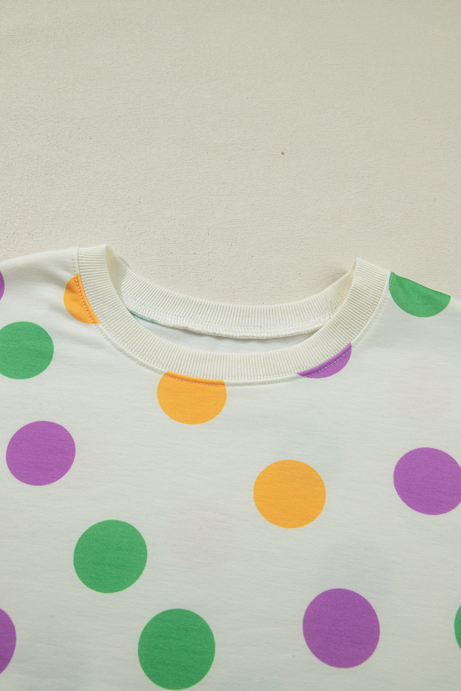 Beige Polka Dot Print Drop Shoulder Pullover Drawstring Jogger Pant Set