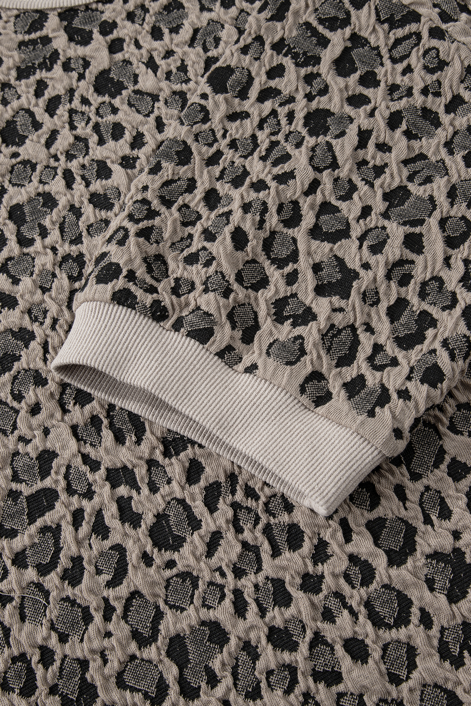 Khaki Jacquard Leopard Half Sleeve Jumper Wide Leg Pant Set