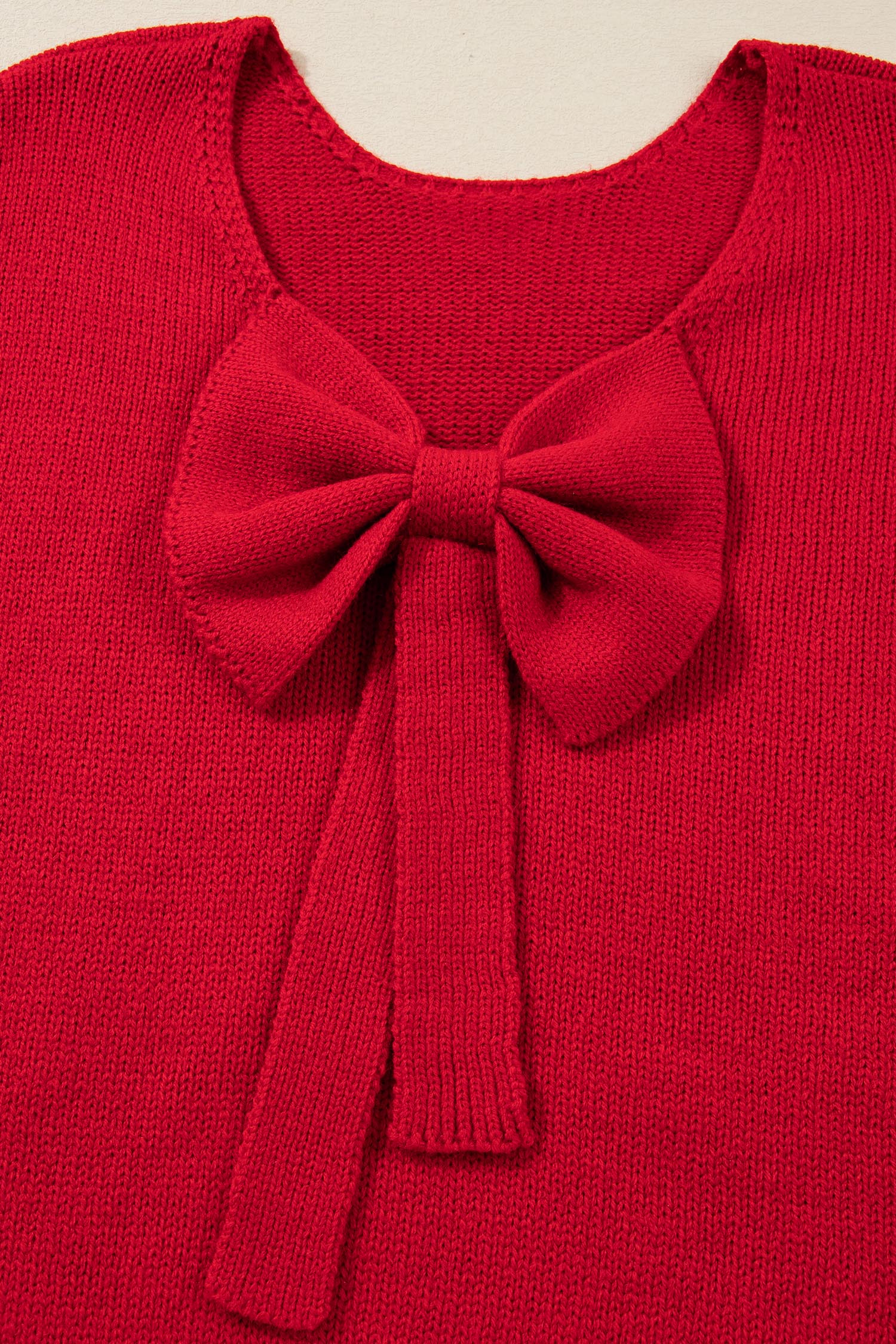 Bonbon Festive Bow Backless Bubble Sleeve Sweater