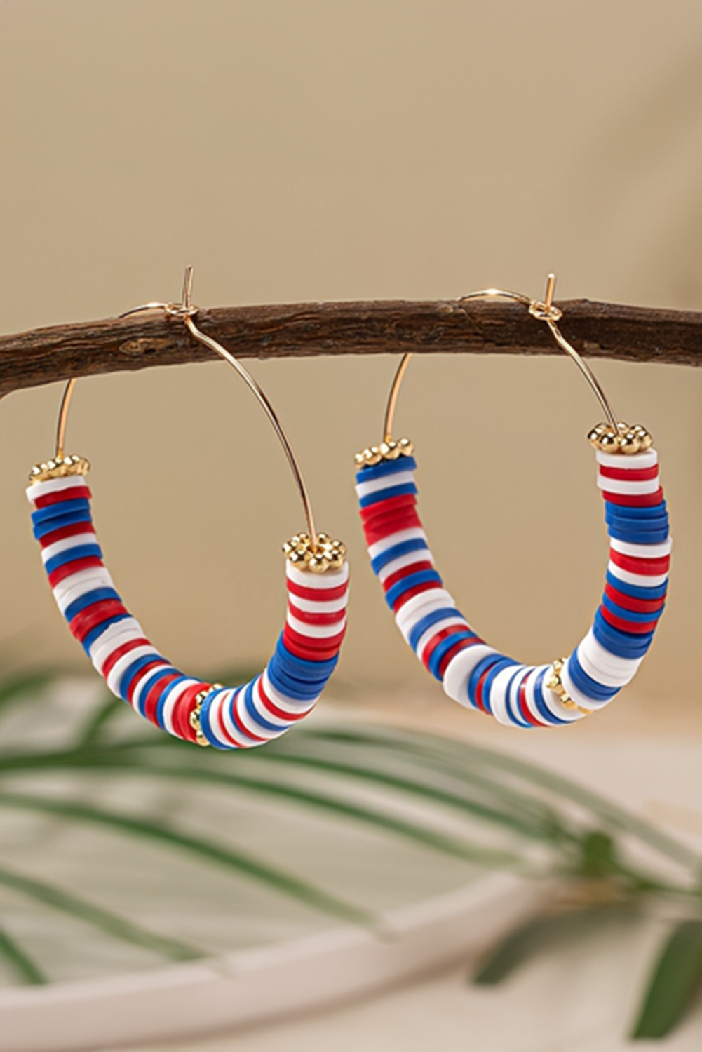 Dark Blue American Flag Inspired Beaded Large Hoop Earrings