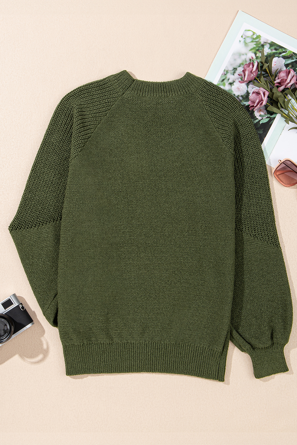 Vineyard Green Chunky Knit Raglan Sleeve Pullover Sweater