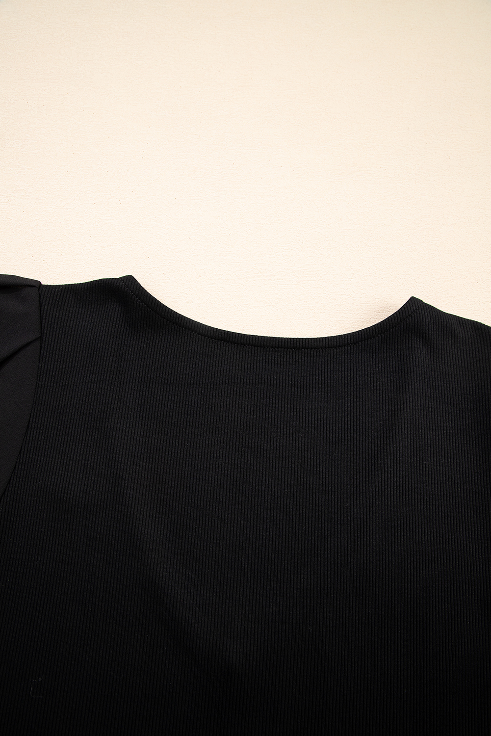 Black Mesh Ruffled Sleeve Slim Fit V Neck Top