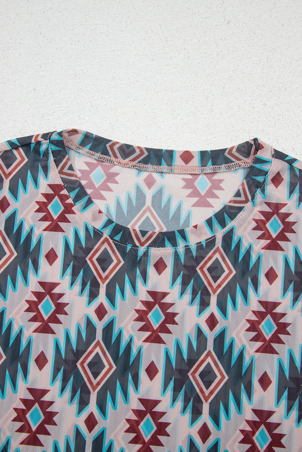 Blue Western Aztec Print Mesh Slim T Shirt
