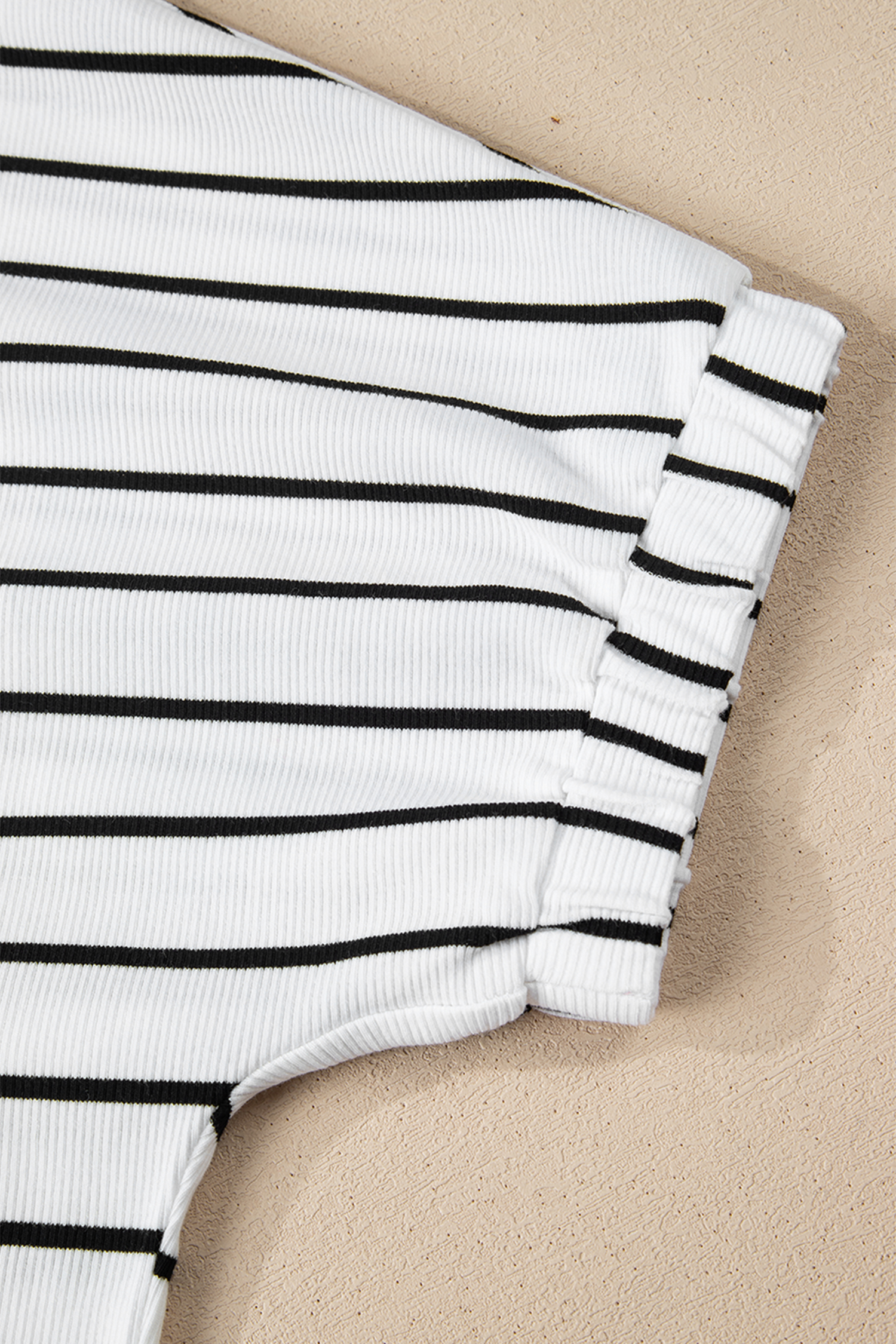 White Stripe Stand Collar V Neck Elastic Cuffs Half Sleeve Dolman Top